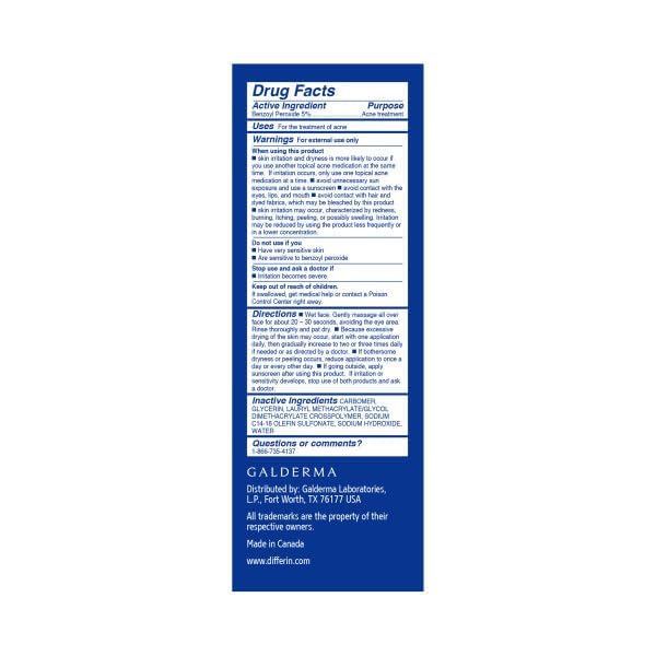 Differin Daily Acne Face Wash Cleanser with Benzoyl Peroxide