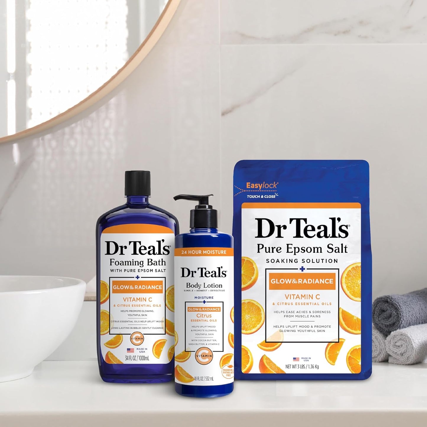 Dr Teals Epsom Salt Glow and Radiance With Vitamin C and Citrus Essential Oils 3 lbs.