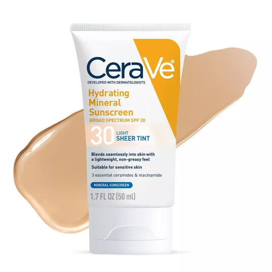 CeraVe Hydrating Mineral Tinted Face Sunscreen Lotion - SPF 30 - Light -
