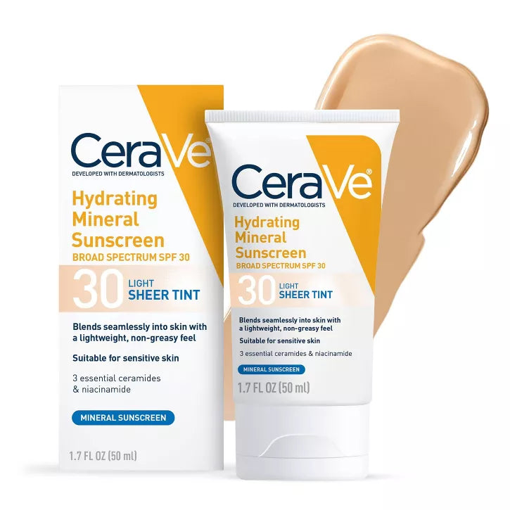 CeraVe Hydrating Mineral Tinted Face Sunscreen Lotion - SPF 30 - Light -