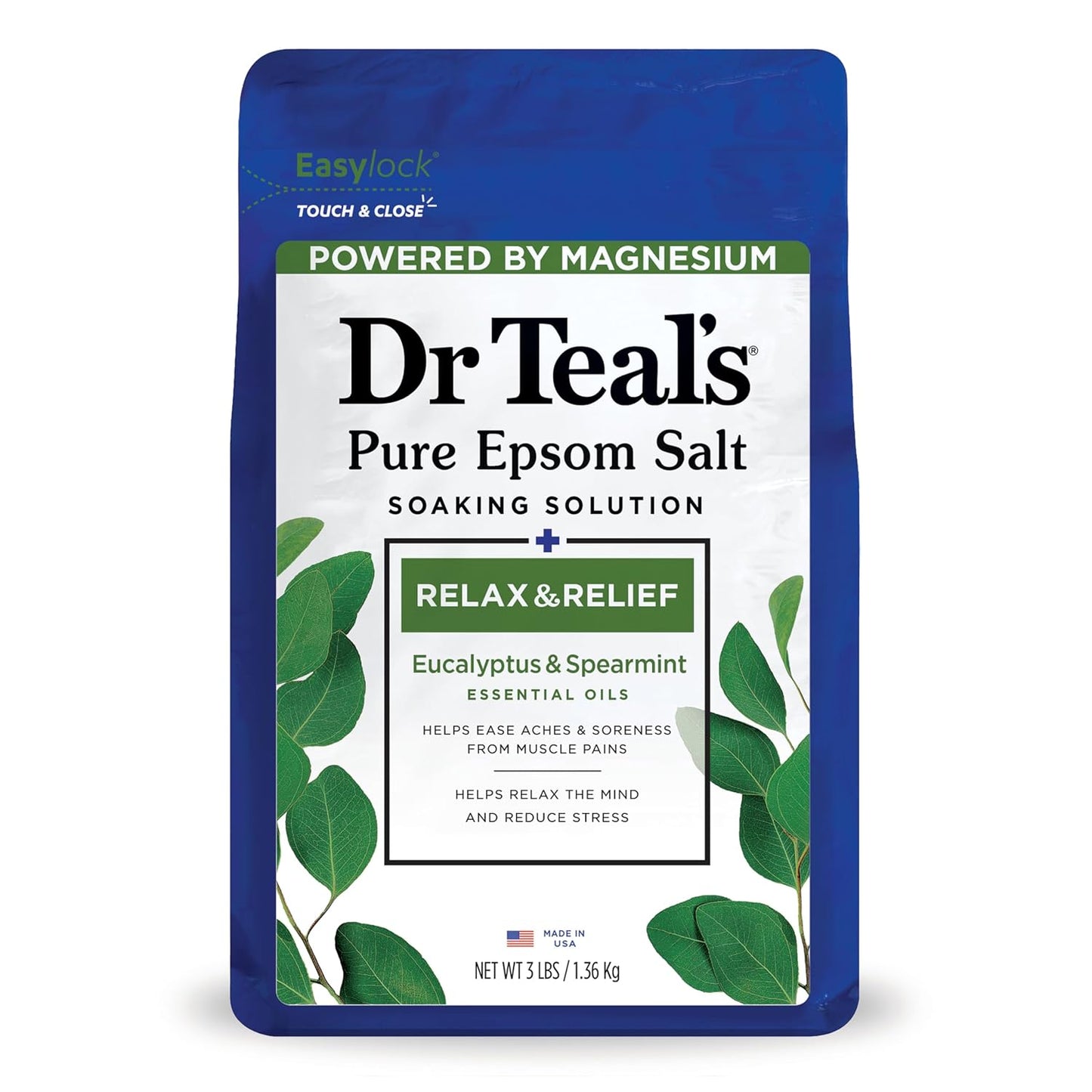 Dr Teals Epsom Salt Soaking Solution Relax and Relief With Eucalyptus and Spearmint 3 lbs.