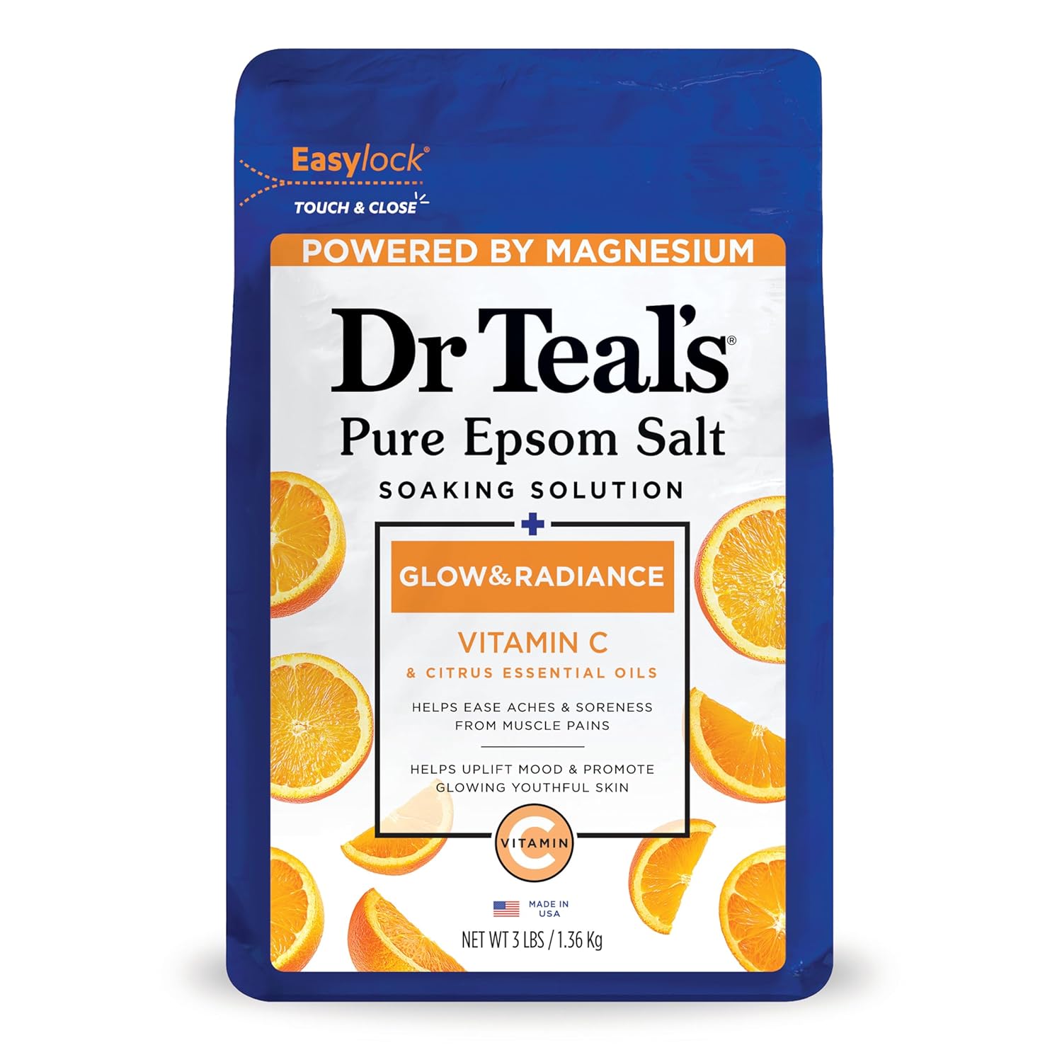 Dr Teals Epsom Salt Glow and Radiance With Vitamin C and Citrus Essential Oils 3 lbs.