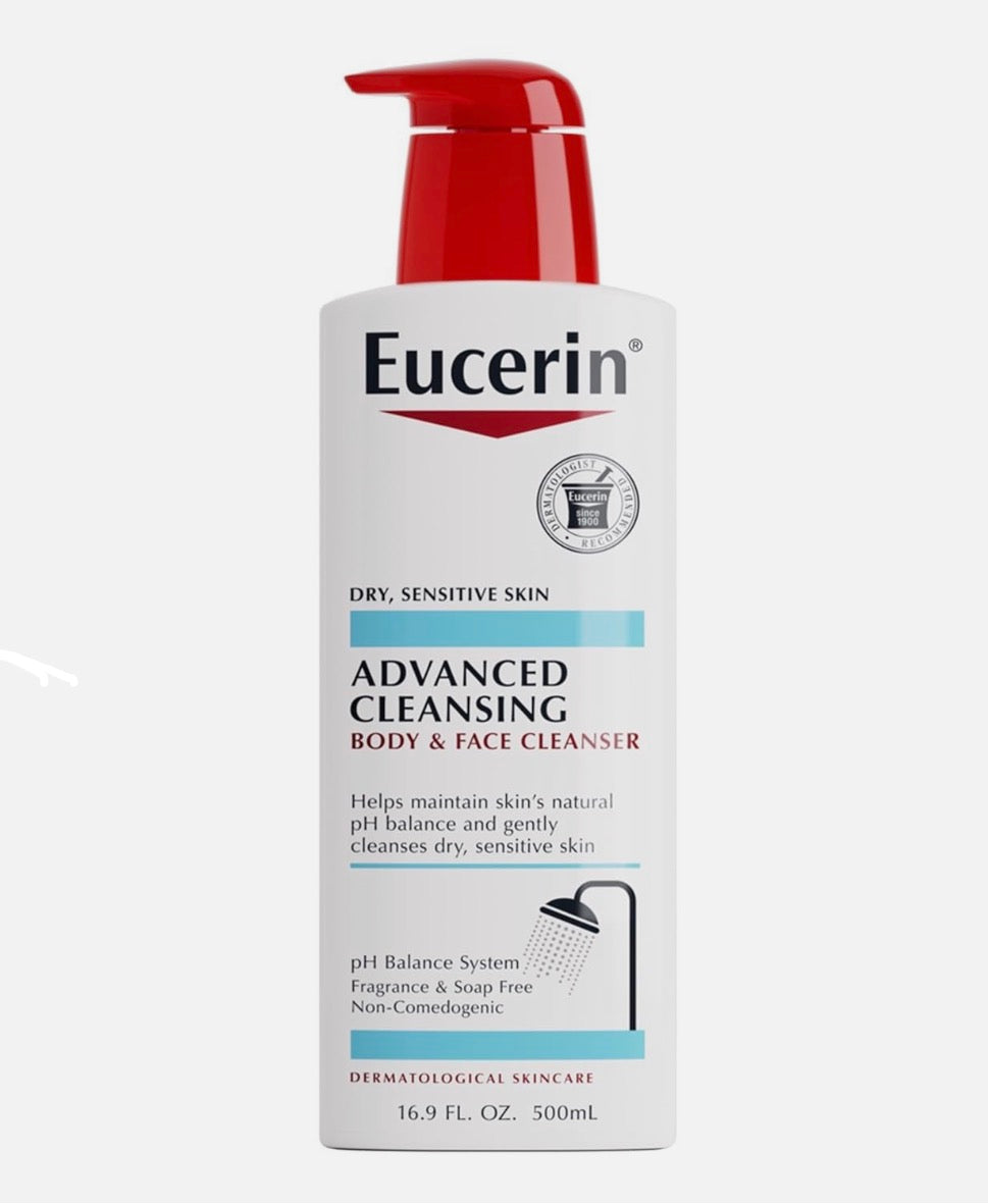 Eucerin Advanced Cleansing Body & Face Cleanser, Fragrance & Soap Free