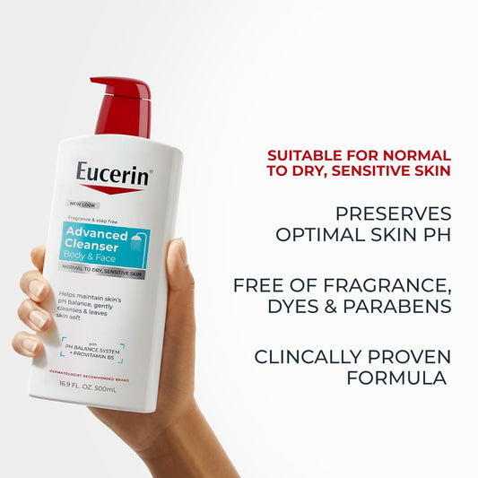 Eucerin Advanced Cleansing Body & Face Cleanser, Fragrance & Soap Free 16.9 oz (500 ml) image 1