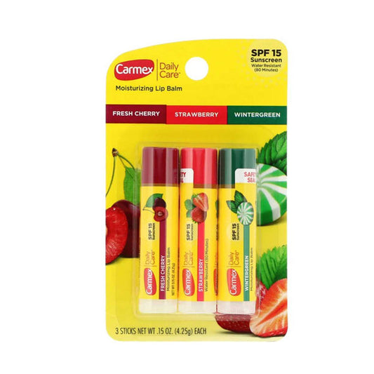 Carmex Daily Care 3-Pack Stick Set (Strawberry, Cherry, and Wintergreen Mint)
