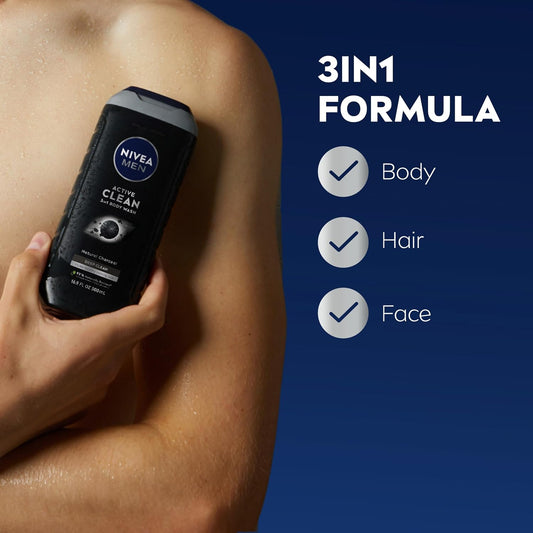 Nivea Men Active Clean 3In1 Body Wash Deep Clean image 1