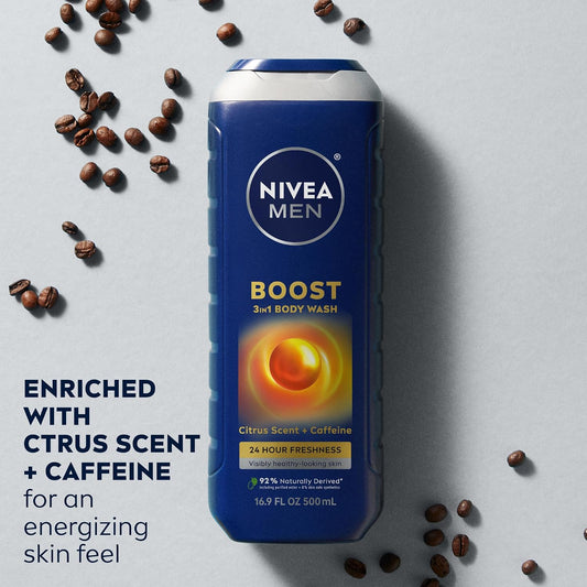 Nivea Men Boost 3In1 Body Wash Citrus Scent + Caffeine 16.9 oz (500 ml) image 1